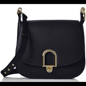 Michael Kors Black Delfina Leather Saddle Bag NWT